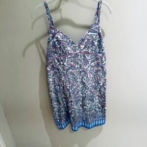 Sussan Paisley Cami Top Smocked Sleeveless Casual Summer White Blue S‎
